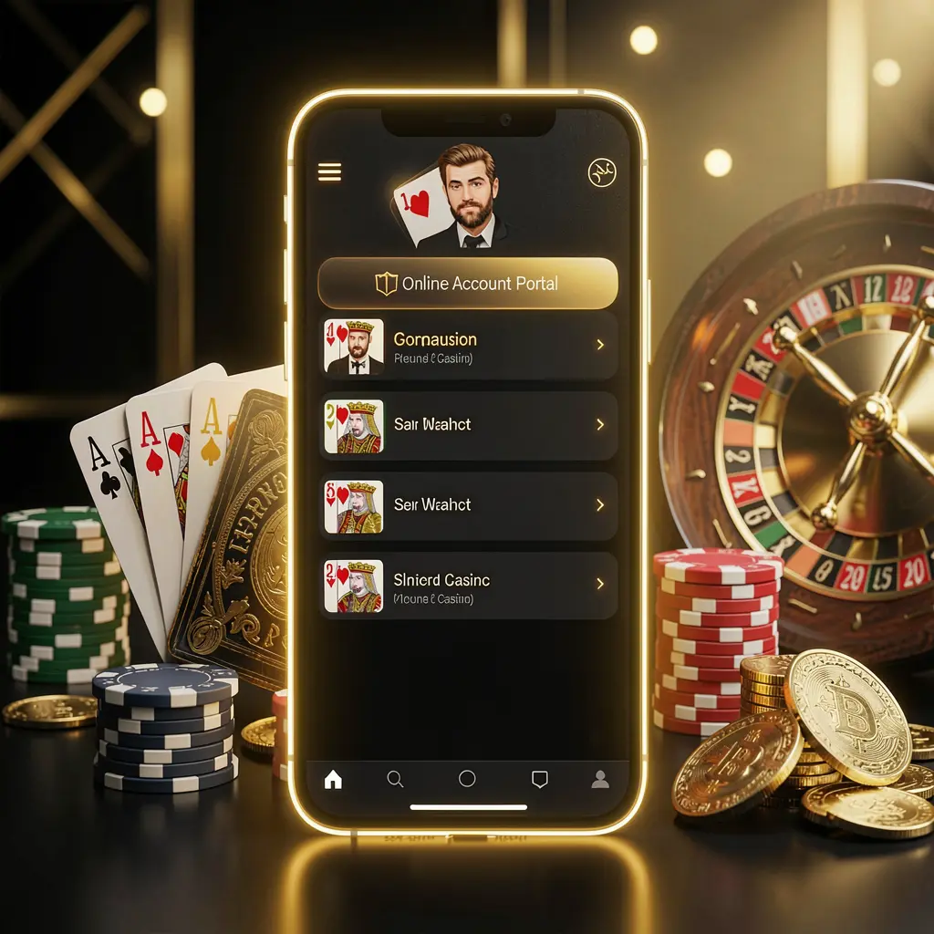 visual portal akun kasino online 1166X menampilkan ponsel pintar bercahaya, kartu premium, chip, roda roulette, dan koin dengan latar belakang hitam dan emas serta pencahayaan sinematik dalam render 3D realistis